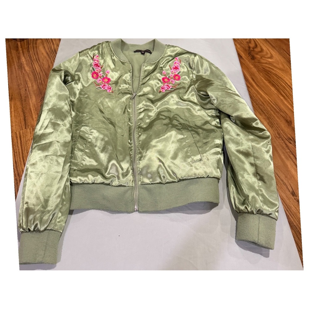 Streetwear Women Almost Famous Satin Embroidered Bomber Jacket S Green